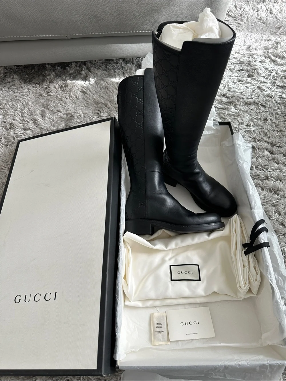 Gucci Black Embossed Leather Over-the-Knee Boots